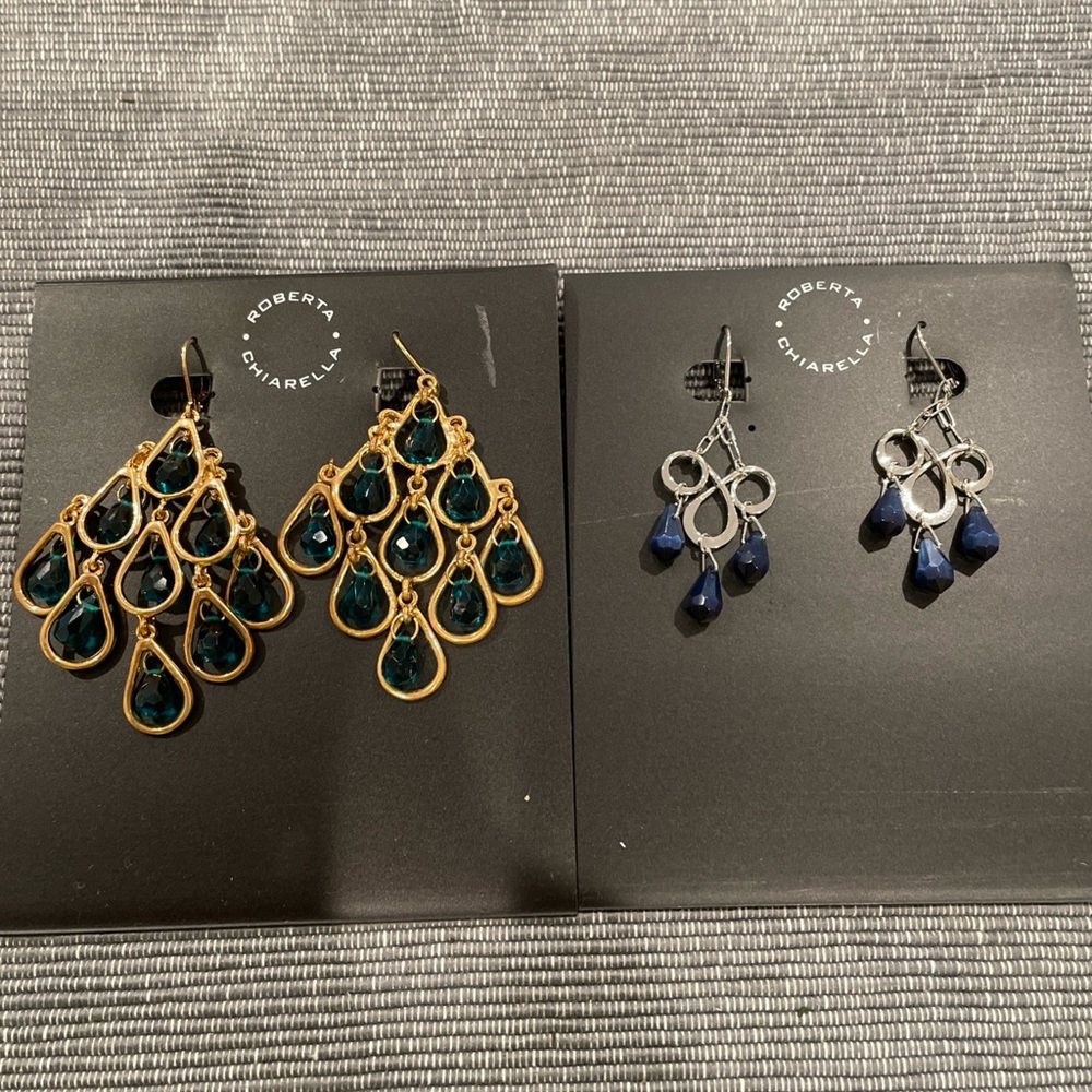 Gold and Silver Earrings with Blue Accents